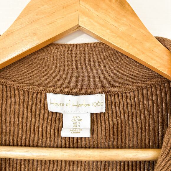 House of Harlow 1960 Ribbed Knit Collared Top & Midi Skirt Set Brown S EUC - Picture 7 of 9